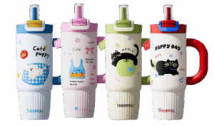 thermobecher 300oz mit strohhalm – herz katze rot